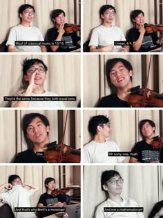 an image of a man that is playing the violin in different poses and words on it