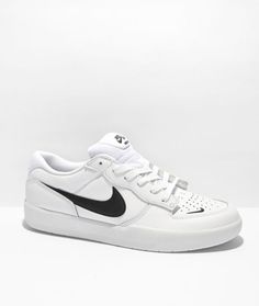 Nike SB Force 58 White & Black Leather Skate Shoes | Zumiez White Nike Skate Shoes For Sports, White Nike Skate Shoes, Nike White Skate Shoes For Streetwear, Nike White Skate Shoes With Boost Midsole, Nike Black And White Skate Shoes For Streetwear, Nike Sb Force 58 Outfit, Nike Sb Force 58 Photon Dust, Nike White Urban Skate Shoes, Nike Urban White Skate Shoes