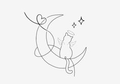 a drawing of a cat sitting on the moon