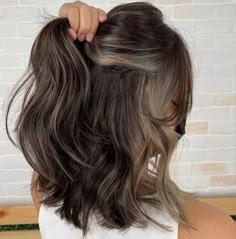 Under Hair Highlights For Brown Hair, Half Highlight, Highlights Underneath Hair Brown, Half Hair Highlights, Dark Brown Hair Peekaboo Color, Short Medium Brown Hair With Highlights, Medium Brown Hair With Peekaboo Highlights, Underhair Highlights, Hair Highlights Underneath
