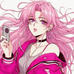 Pink Hair Pink Eyes, Pink Hair Manga, Pink Haired Anime, Anime With Pink Hair, Pink Hair Art, Hot Pink Hair Anime, Pink Hair Art Style, Anime Pink Hair Aesthetic, Pink Pigtails Anime