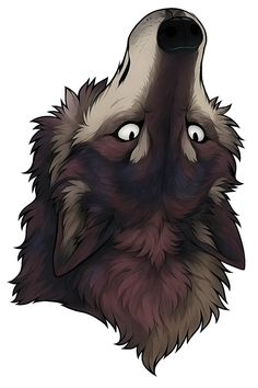 a drawing of a wolf's head with eyes wide open