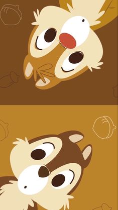 two cartoon animals with different colors and sizes, one is brown and the other is white