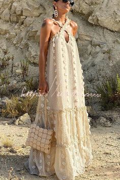 Luxury Bohemian Beige Maxi Dress, Bohemian Sleeveless Beige Beach Dress, Bohemian Beige Sleeveless Maxi Dress, Casual Sleeveless Apricot Maxi Dress, Casual Apricot Sleeveless Maxi Dress, Beige Cotton Sleeveless Vacation Dress, Bohemian Beige Halter Neck Dress, Beige Bohemian Halter Neck Dress, Bohemian Backless Beige Maxi Dress