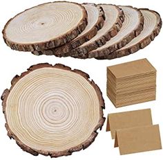 several pieces of wood cut in half and ready to be used as coasters or place mats