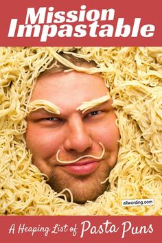 the cover of mission impastable magazine, featuring a man with noodles on his face