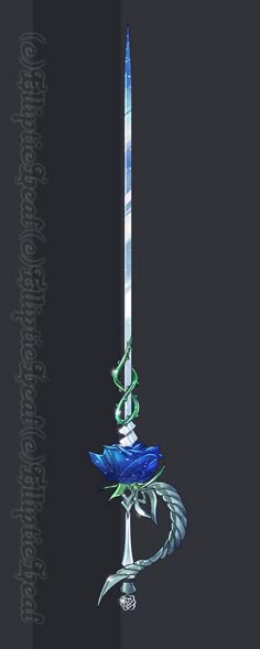 Teal Fantasy Staff Design, Rose Rapier Design, Fancy Fantasy Swords, Cool Swords From Anime, Anime Swords Ideas, Cool Anime Swords, Fantasy Swords With Intricate Designs, Cool Looking Anime Swords, Cool Mythical Swords