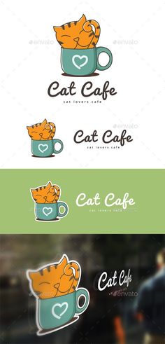 the logo for cat cafe is shown in three different colors