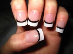 nails nails nails Fingernail Designs French Tip, White And Black Tip Nails, White And Black Tips Nails, Black White Tip Nails, Black Or White French Tips, Black White Tips Nails, Black Nails With White Tips French Manicures, White Tip With Black Line, White Tips With Black Line