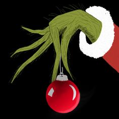an ornament hanging from the side of a christmas tree with hands reaching for it