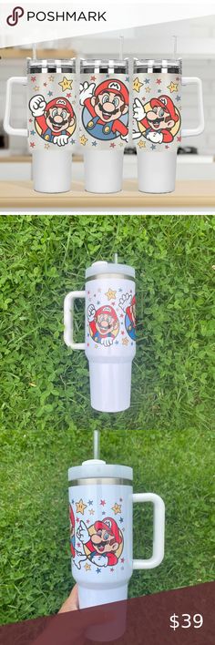 Custom Nintendo Super Mario Bros Tumbler 40 oz Stanley tumbler with hand…