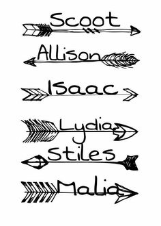 four arrows with the words scott, allson, lasac and styles on them