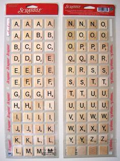 two wooden scrabbles with letters and numbers on them