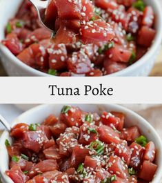 tuna poke with sesame seeds in a bowl