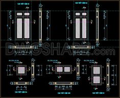 a blueprint drawing of the front and side doors, with measurements for each door