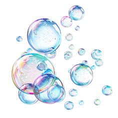 soap bubbles floating in the air on a white background
