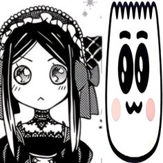 a drawing of a girl next to a cartoon character with big eyes and long hair