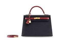 A CUSTOM BLACK & ROUGE H EPSOM LEATHER SELLIER KELLY 32 WITH BRUSHED GOLD HARDWARE HERMÈS, 2014 Hermes Kelly 25 Sellier, Hermes Kelly Sellier 20 Gold Matte, Hermes Kelly 25 Black Epsom, Hermes Kelly Bag Red And Gold, Hermes Kelly Bag Black Leather, Hermes Style, Art Jewelry Design, Brushed Gold, Handbag Accessories