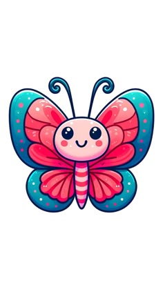 a cartoon butterfly with pink and blue wings
