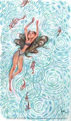 an image of a woman in the water with many other people around her and one man on his back