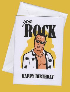 a birthday card with an image of a man wearing sunglasses and the words, you rock happy birthday