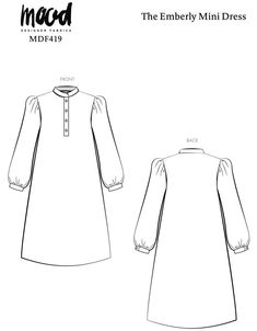 the front and back view of a dress sewing pattern