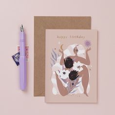a birthday card with an illustration of two women hugging each other and the words happy birthday written on it