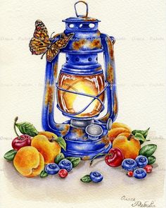 Lantern Illustration With Nature, Watercolor Lantern Illustration, Rustic Lantern And Candle Illustration, Rustic Lantern Illustration, Colorful Vintage Oil Lamp Sketch, Colorful Watercolor Lantern Art, Oil Lantern Drawing, Lantern Drawing Colored, Illustration Of A Vintage Lantern