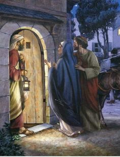 an image of jesus and mary coming out of the door to meet with her father