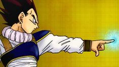 an animated image of a man pointing at something with his hand on the side of him