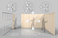 an image of a man standing in front of a partition with arrows pointing to it