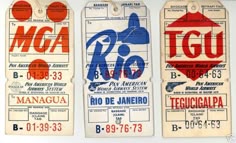 three luggage tags with different designs on them
