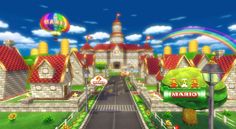 an image of mario kart on the nintendo wii with balloons in the sky above