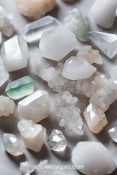 White quartz crystal, also known as milky quartz crystal or snow quartz, is solid white with an icy texture. It is a good stone to help balance chakras, or aid in spiritual development as it holds a calming and clarifying energy. The stone also has practical uses and is a popular choice for kitchen countertops, and bathroom vanities. This post lists all the uses and metaphysical properties of white crystal quartz. Meaning, properties, aesthetic, jewelry White Milky Quartz Properties, White Mystic Quartz, White Crystal Quartz Gemstone, White Milky Quartz Crystal, Natural Milky Quartz, Milky White Rock Crystals, White Crystal On White Background, White Crystal Rocks Close-up, Clear Quartz Crystals On White Background