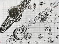 an image of some sort of drawing on paper with rocks and other things in it