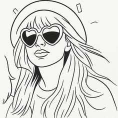a drawing of a woman wearing sunglasses and a hat