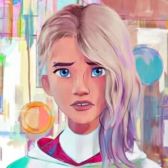 a woman with blonde hair and blue eyes