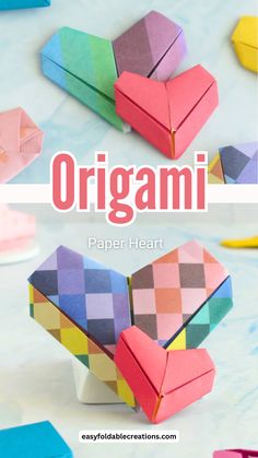 origami paper heart with the words origami on it and an image of some