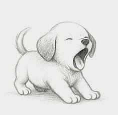 a drawing of a dog yawning with its mouth open