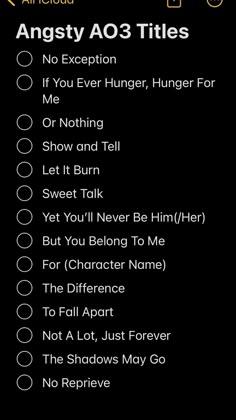 an iphone screen with the text angsy ao3 titles
