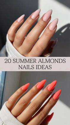 Whether you prefer soft nude almond nails or want to turn heads with neon orange polish, these summer almond nails ideas for 2025 deliver effortless style and bold personality. These chic and glossy designs blend minimalist nude tones with vibrant energy, making them perfect for any summer moment—from laid-back mornings to tropical nights. These nail ideas are perfect for those who love a clean aesthetic or want a splash of hot color to brighten their look. 🔥🌸 Almond Nails Summer 2025, Summer Nails Almond, Almond Gel Nails, Gel Nail Colors, Bright Nails, Almond Nail, Trendy Nail Design, Neon Nails, Neutral Nails