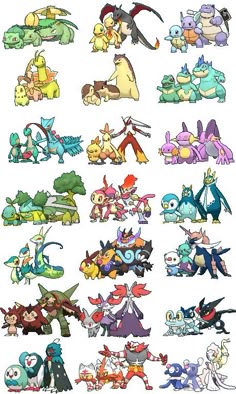 the different types of pokemons that are featured in this video game, which shows them all