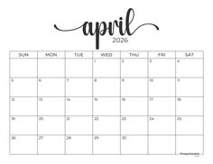 a calendar with the word april on it