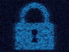 a blue padlock is shown in the middle of a dark background with words all over it
