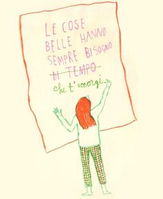 a drawing of a girl holding a sign that reads, le coee, belle hanno sempre bissono ettembo