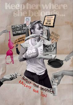 Feminism Poster Art, Feminism Art Gcse, Women Stereotypes, Women's Rights Collage Inspiration, Women's Rights Art, Activist Art Feminism, Gender Equality Poster, Activism Collage Art, Activism Collage
