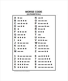 the morse code is shown in black and white, with numbers on each side of it