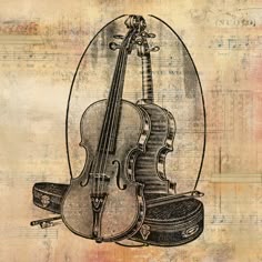 a drawing of a violin and its case