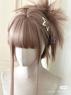 Unique Hair Buns, Anime Weird Hair, Fem Hairstyles, Long Gorgeous Hair, Childish Hairstyles, Hair Inspired, Rabbit Hairstyle, Spiky Clip Hair, Hair Y2k