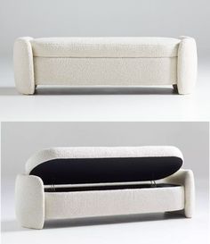 this is an image of a couch made out of foam and fabric with black cushions